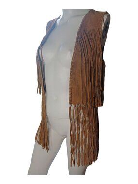 Zara Leather Western Fringe Vest M Nwt
